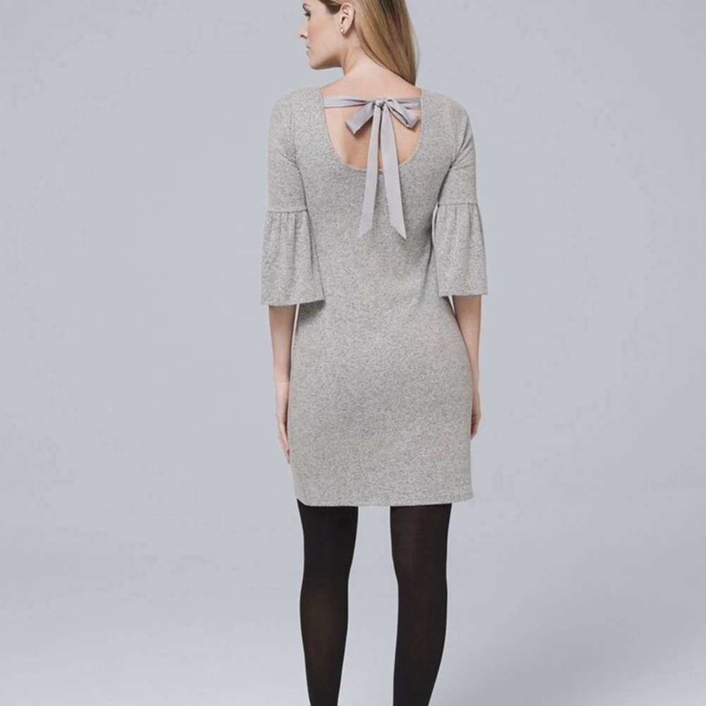 White House Black Market Bow-Back Sweater Knit Shift Dress in Gray Size Small